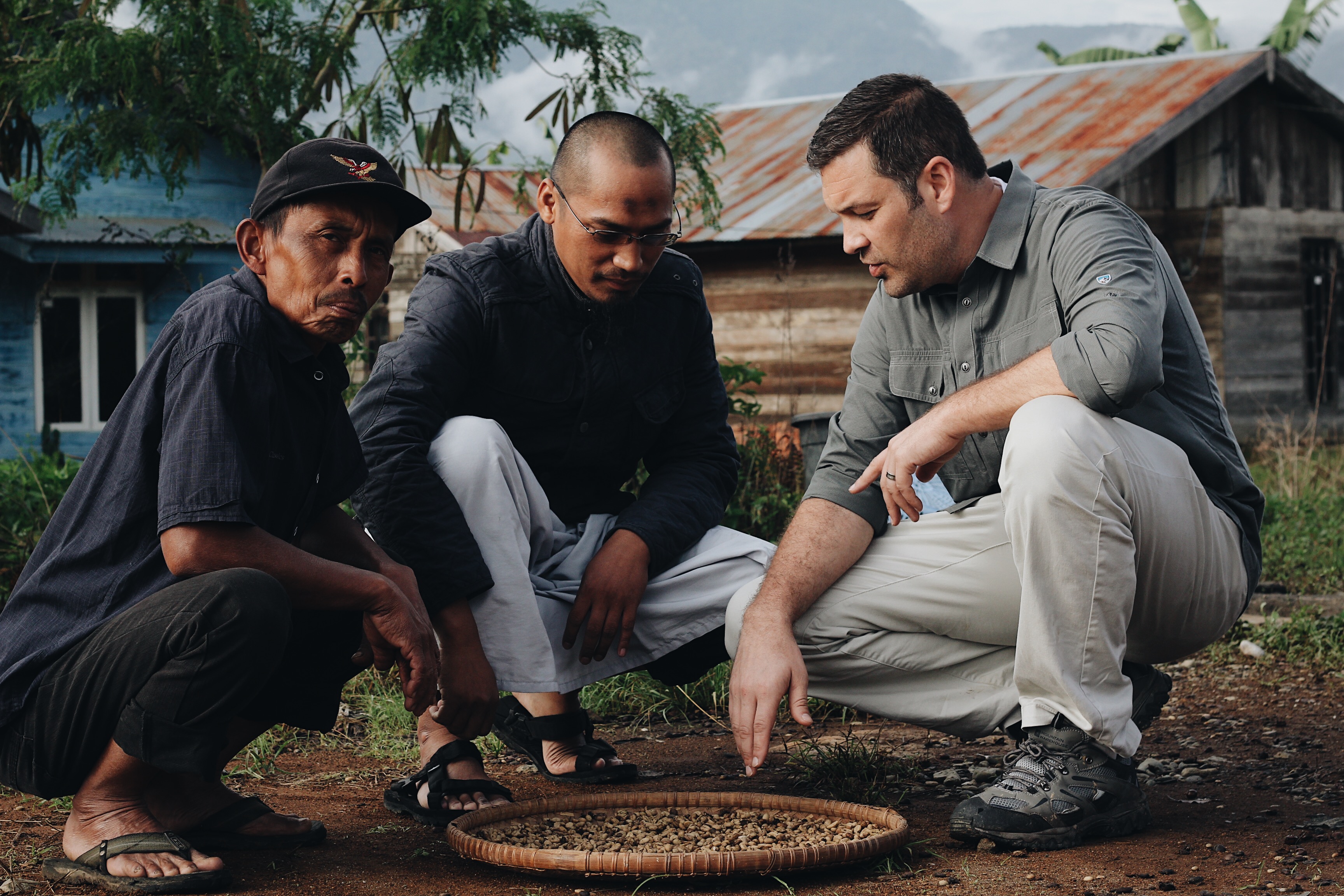 Jeff Bickley, Ade & Salamat Discussing Wild Kopi Luwak in Sumatra Indonesia